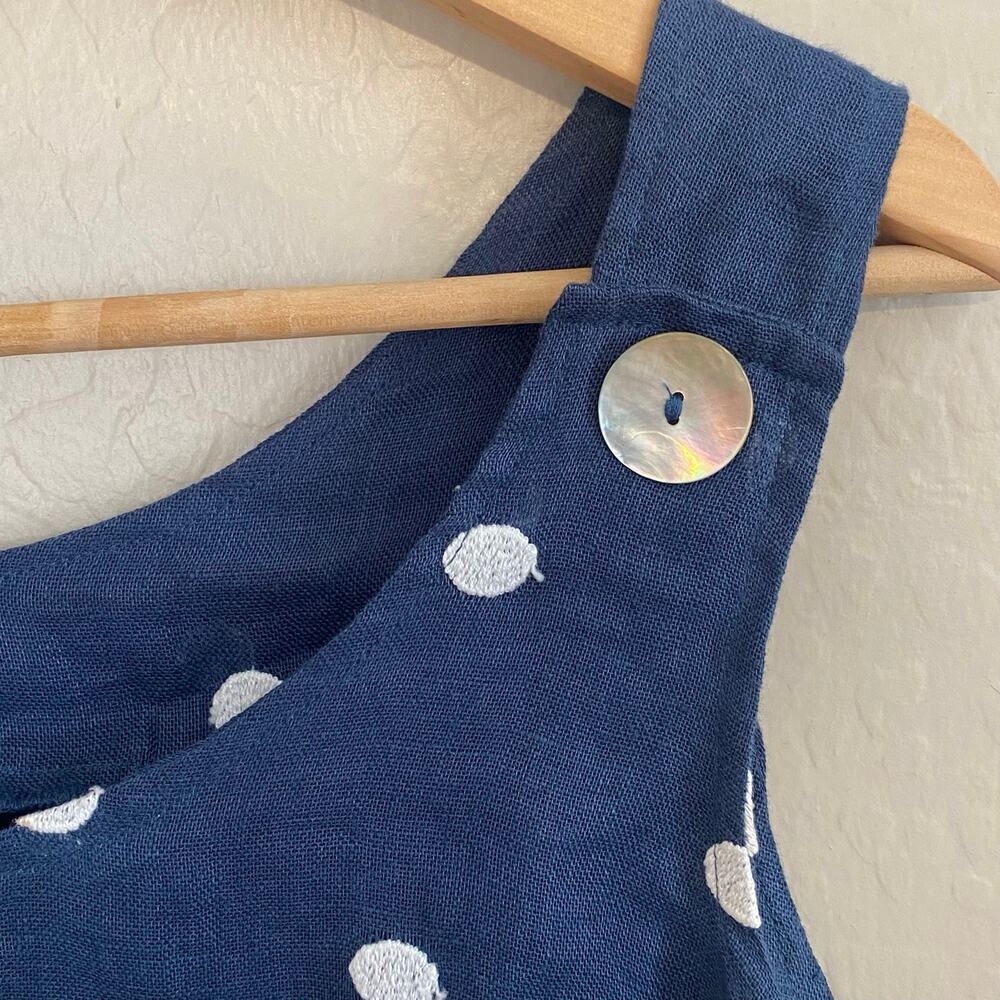 Sartoria Saracena 100% Linen Tank Top Large XL Polka Dots Navy White Coastal - Picture 3 of 5